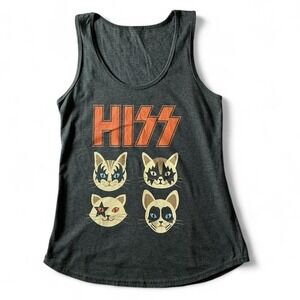 KISS Cats Graphic Tank Top Gray Sleeveless Band Tee‎ Rock and Roll Cat Lover